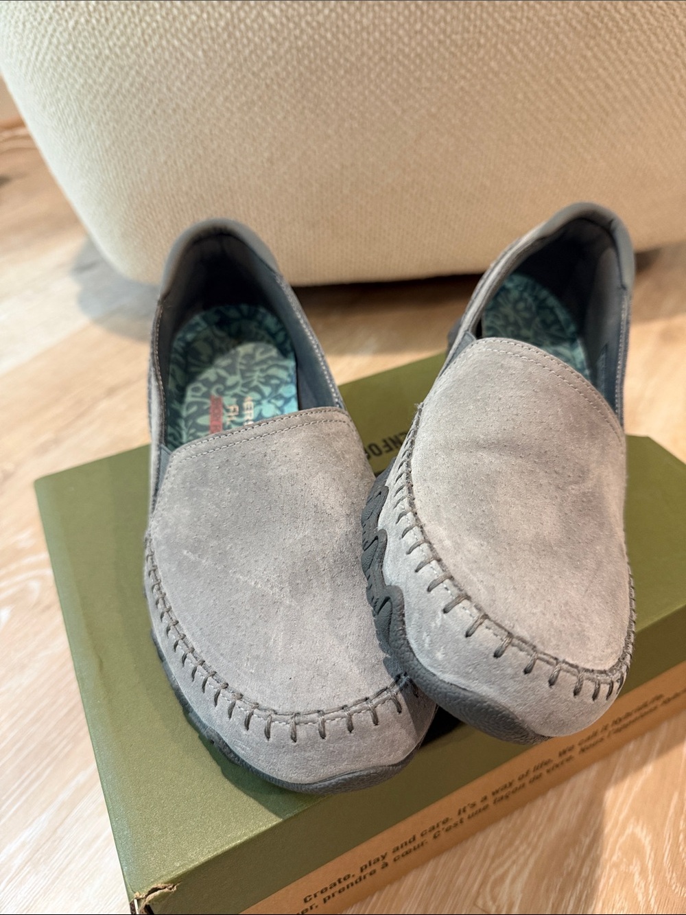 Skechers Light Gray Suede Slip-On Memory Foam Loafers